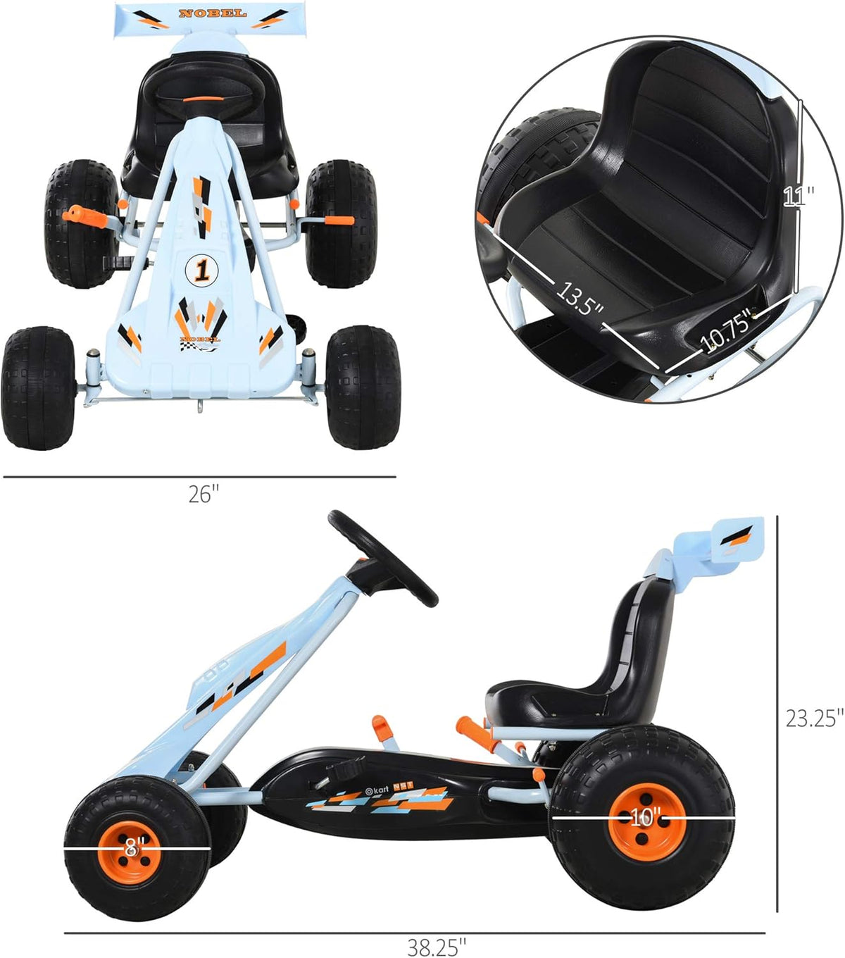 White Plastic Pedal Go Kart with Adjustable Seat I282
