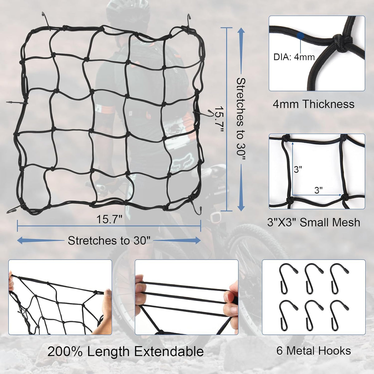 Rear Bicycle Rack with Luggage Clip & Cargo Net, Height Adjustable, 66lbs Capacity U857151