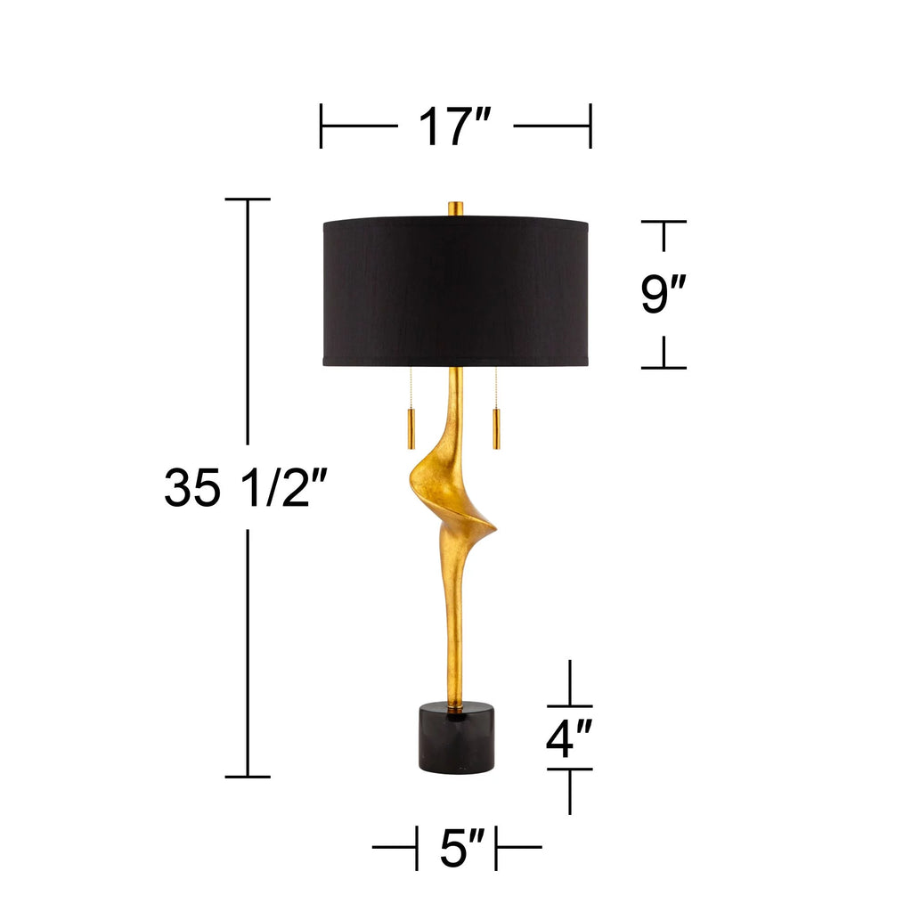 Gold Leaf Table Lamp with Black Drum Shade B58518