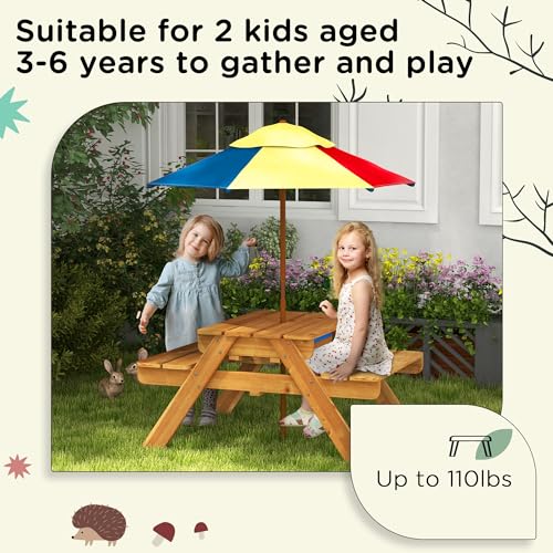 Kids Picnic Table with Foldable Umbrella, 3 in 1 Sand and Water Activity Table C32186