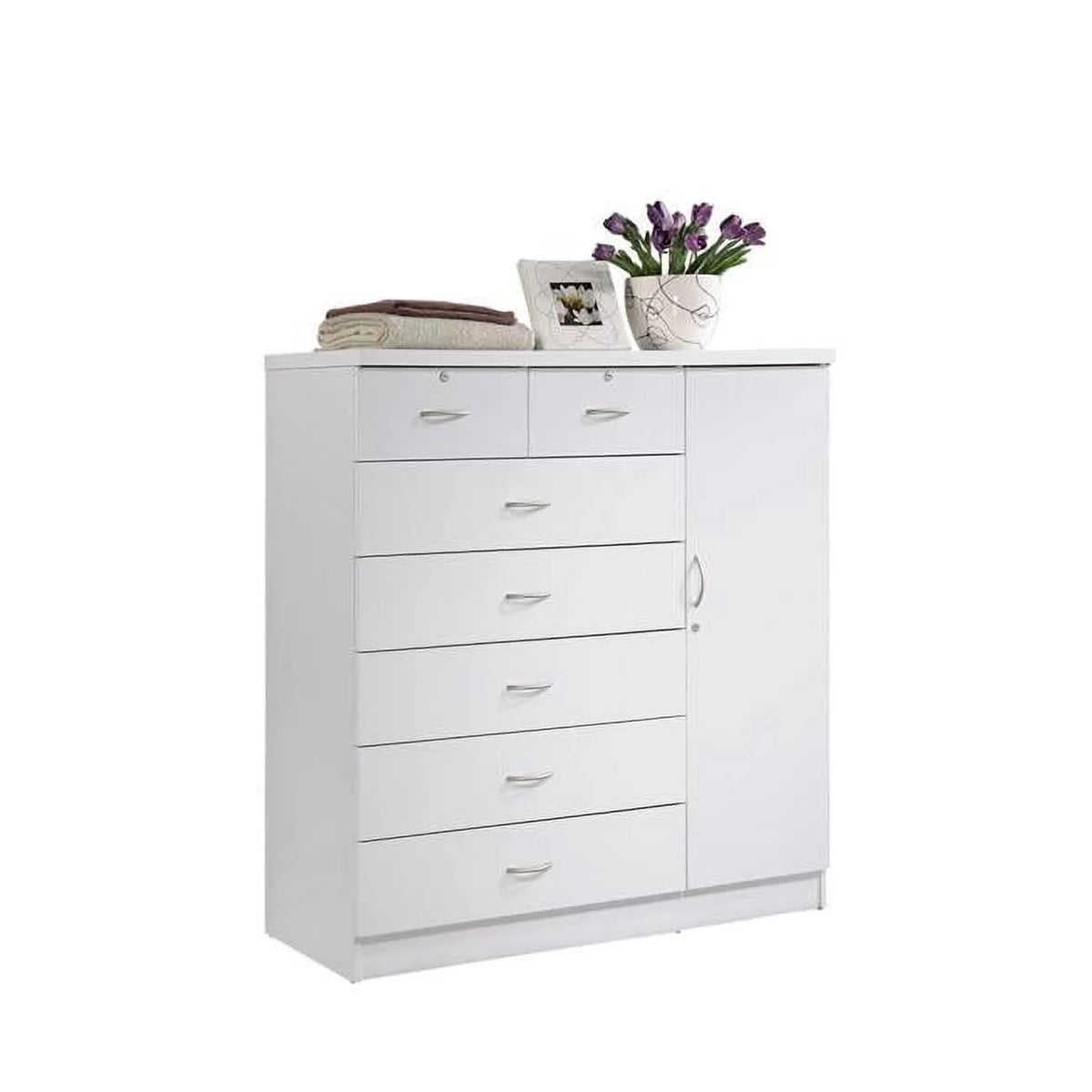 White 7 Drawer Chest with 1 Door S8471