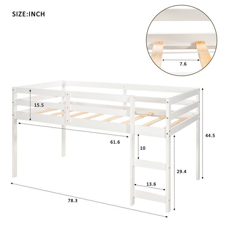 White Twin Loft Bed with Cabinet and Rolling Desk P2388