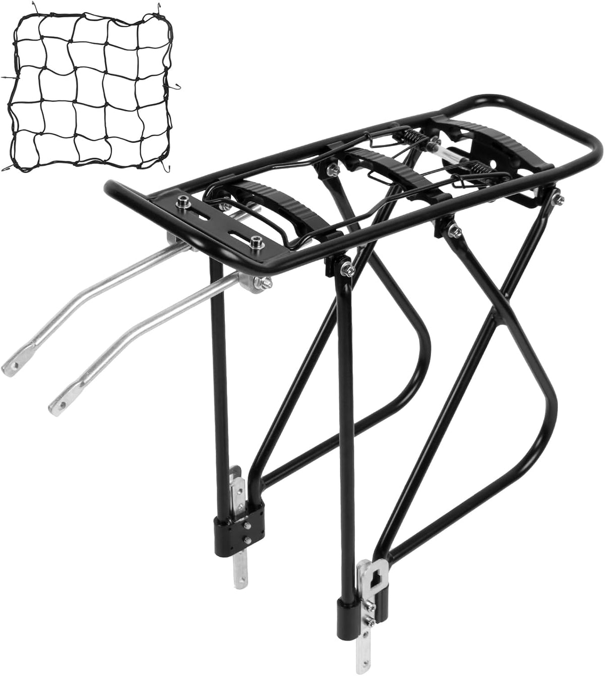 Rear Bicycle Rack with Luggage Clip & Cargo Net, Height Adjustable, 66lbs Capacity U857151