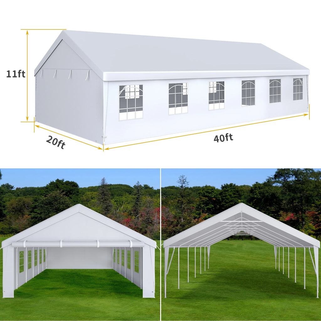 20x40FT Heavy Duty Outdoor Party Tent with White Roof Removable PVC Sidewall Windows J6808