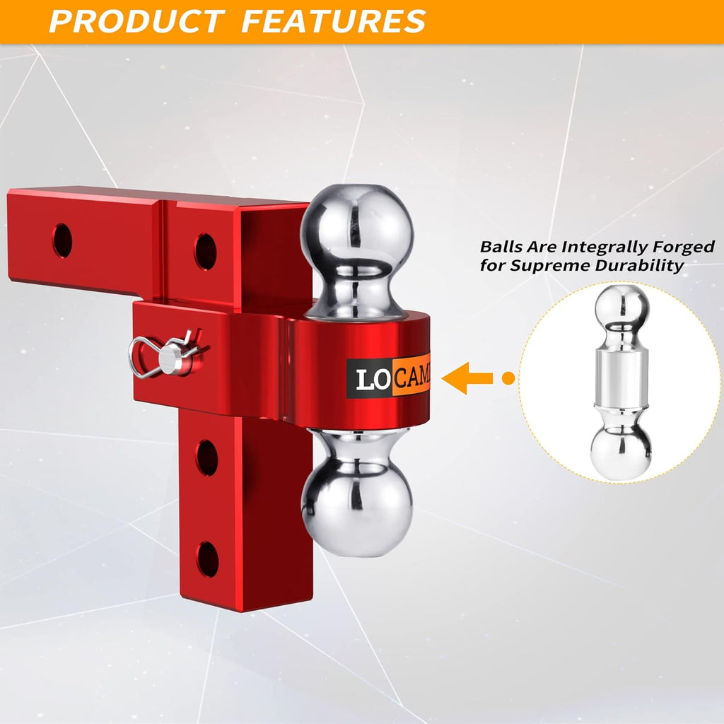 Adjustable Aluminum Trailer Hitch with Double Stainless Steel Pins, Red G3589