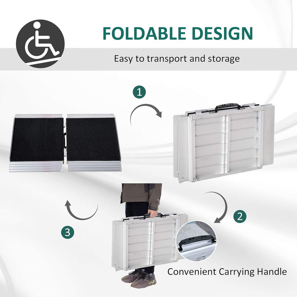 Portable Wheelchair Ramp Aluminum Threshold Single-fold with Carrying Handle L333