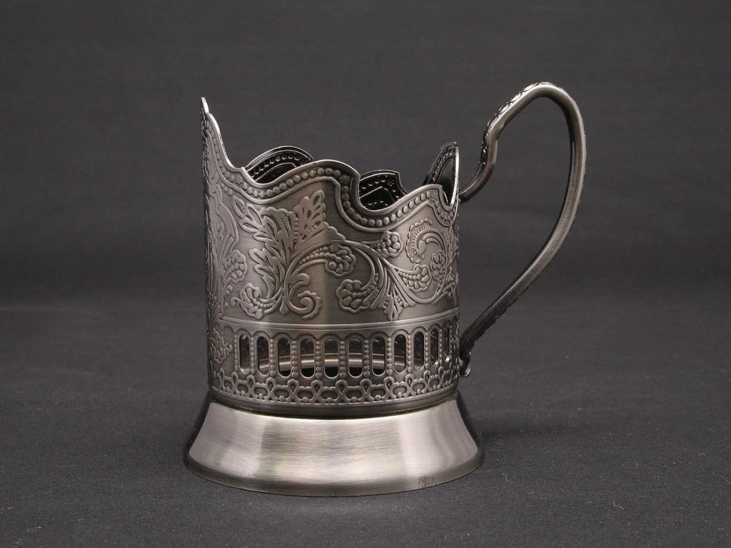 Russian Crystal Hot Tea Glass 8.5 Oz & Metal Glass Holder H853