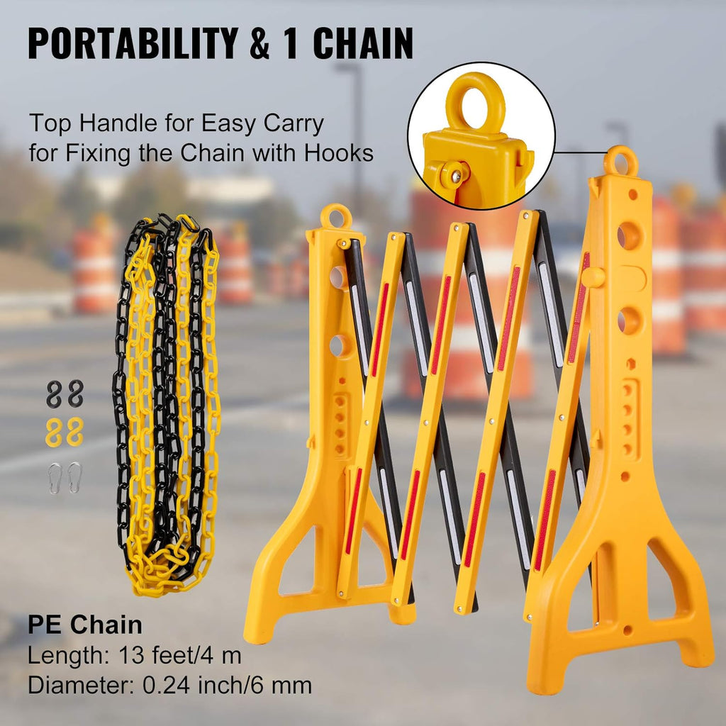Expandable Mobile Plastic Safety Barricade 8.3ft Width 38” Height with Reflectors with 1 Chain L209976