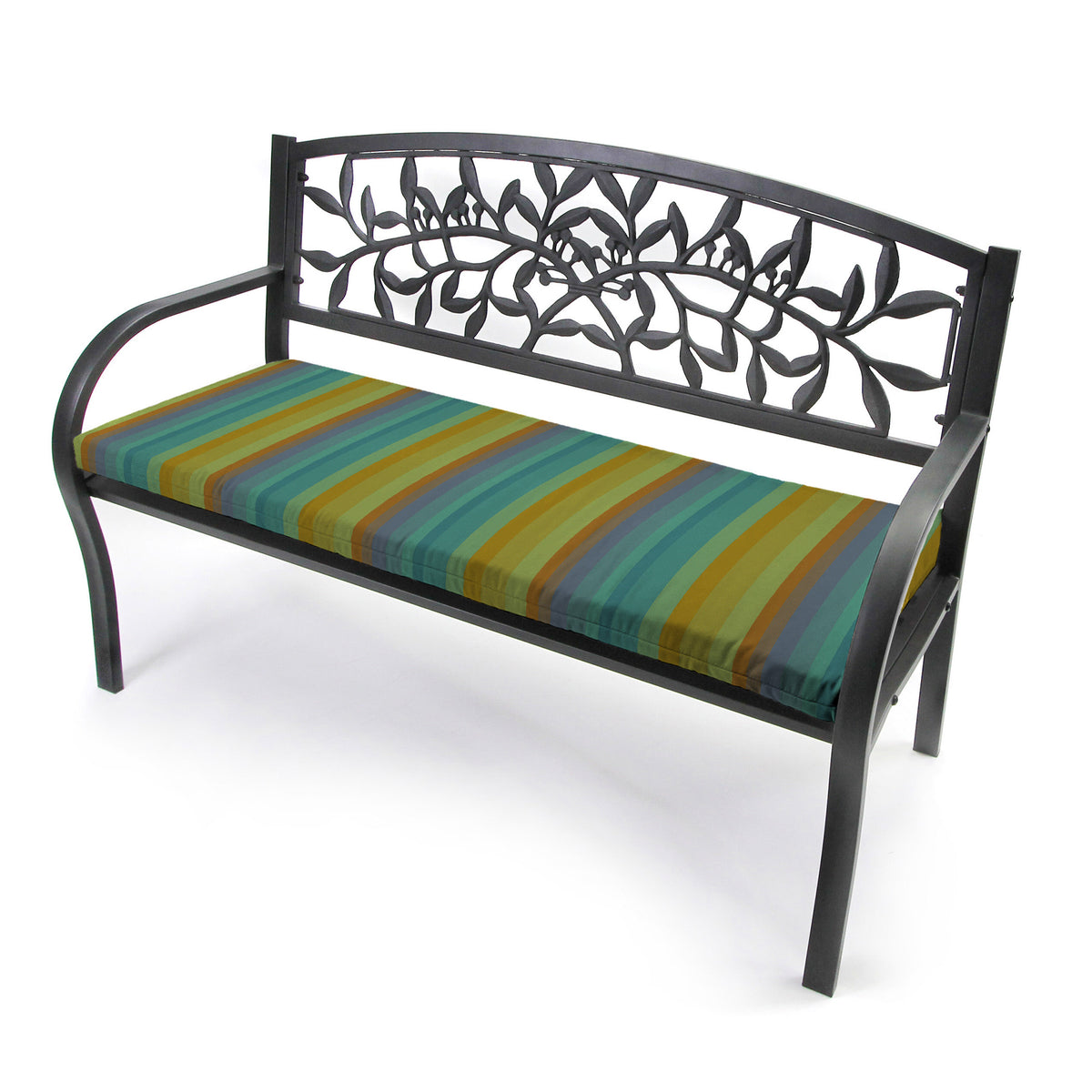 Sunbrella Multicolor Stripe Rectangular Outdoor Settee Swing Bench Cushion with Ties O839095