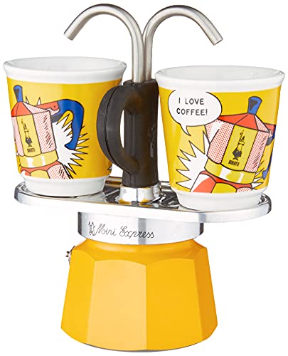 Yellow Aluminium Moka Set includes Coffee Maker 2-Cup (2.8 Oz) + 2 shot glasses B18798