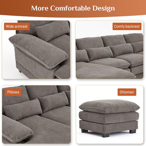 Beige White 114" U Shape Sectional Sofa P869403