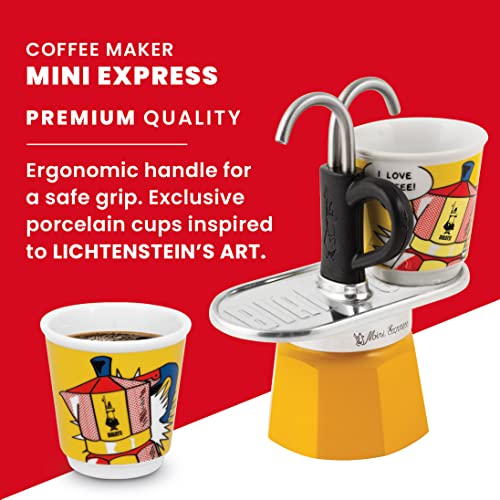 Yellow Aluminium Moka Set includes Coffee Maker 2-Cup (2.8 Oz) + 2 shot glasses B18798