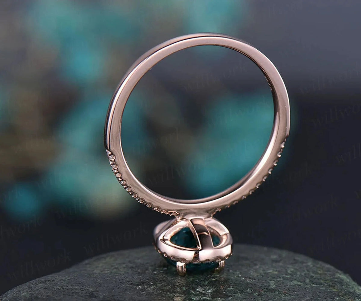 Oval Alexandrite Ring 14k Rose Gold Halo Ring A700