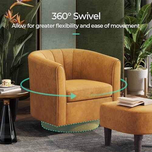Yellow Velvet Swivel Accent Chair with Ottoman L31997