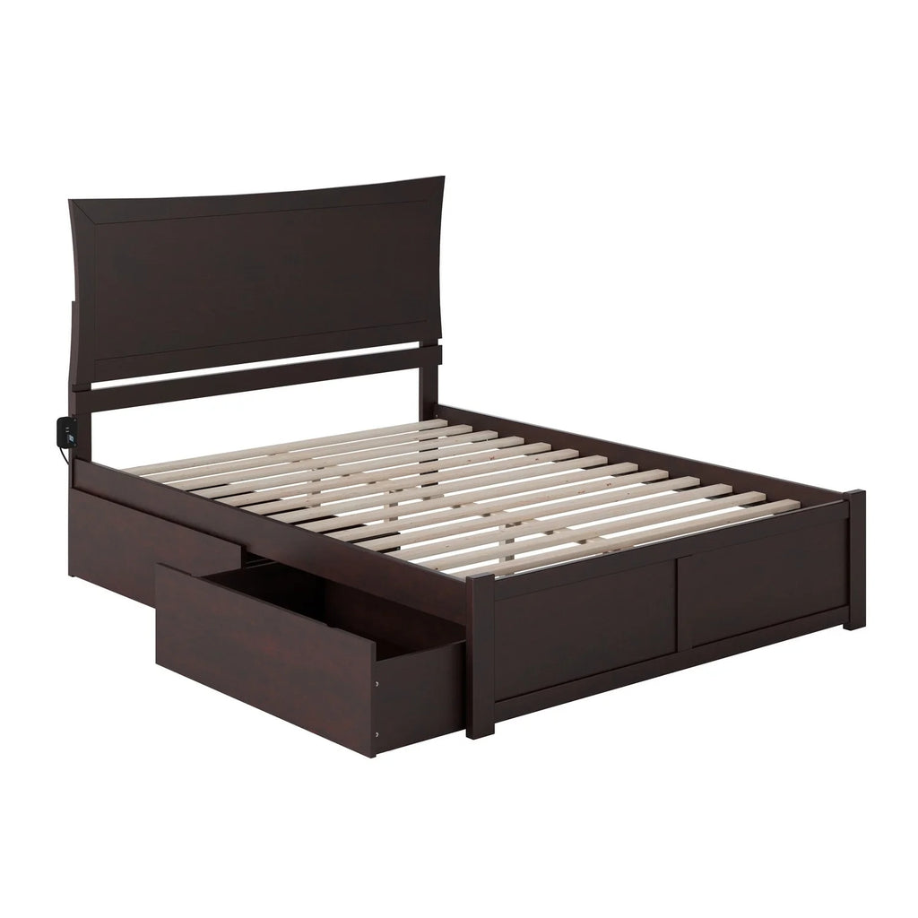 King Platform Bed with Footboard and 2 Drawers in Espresso T47780