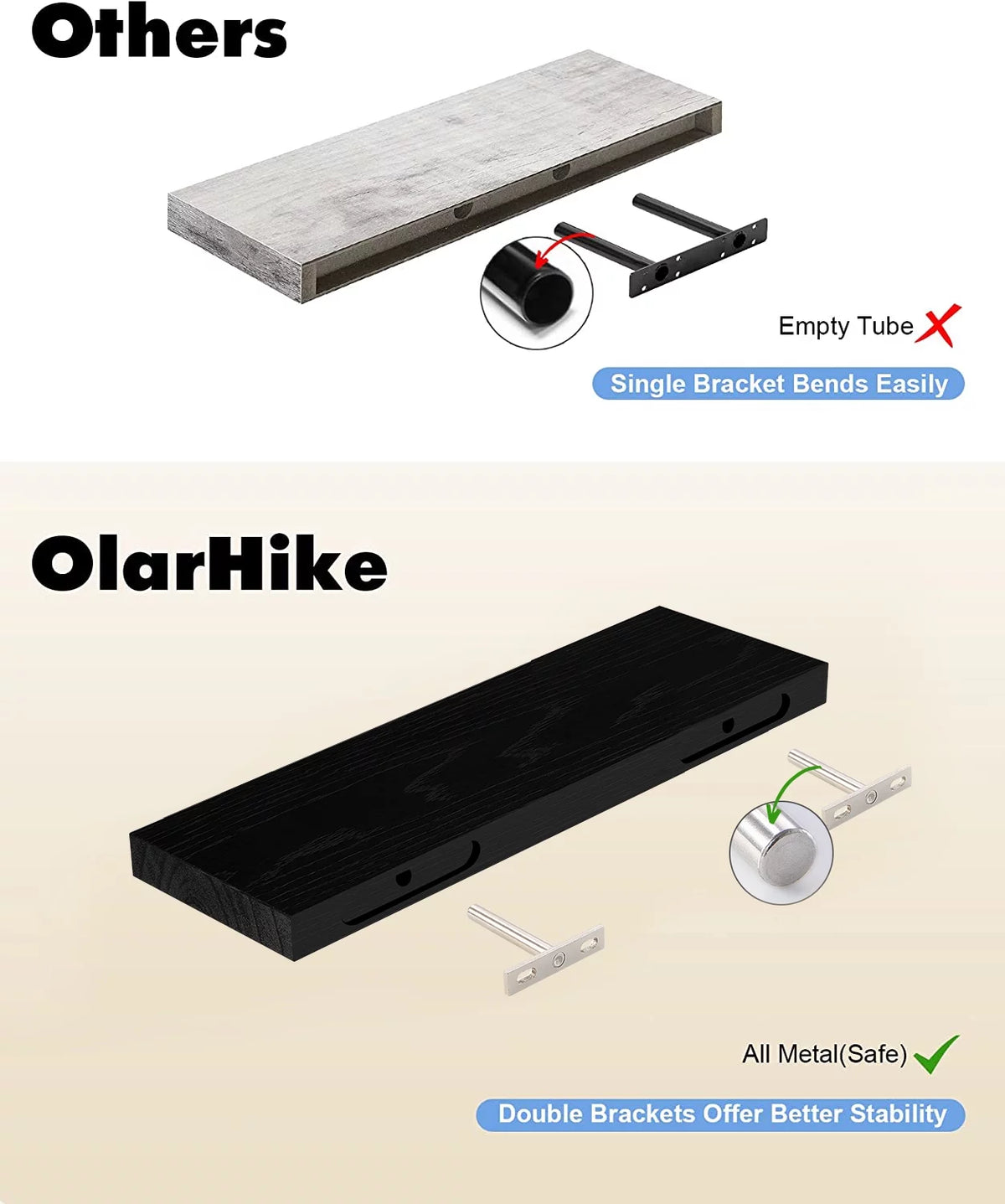 16 inch Black Wood Floating Shelves Set of 3 G2749