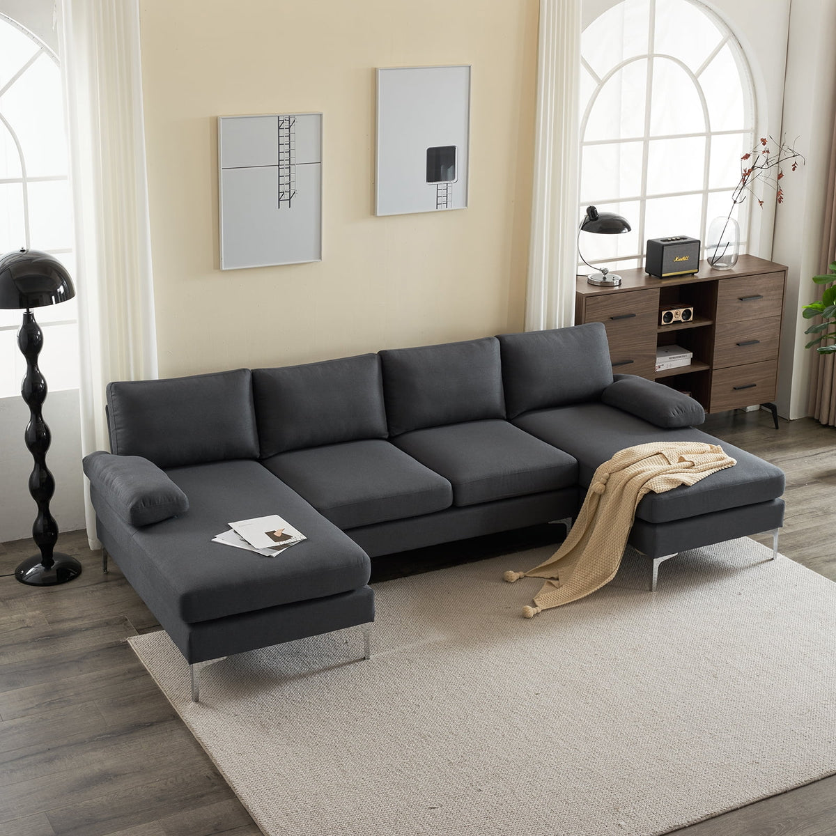 Dark Gray U-Shaped 4-Seat Modular Sofa Q335699