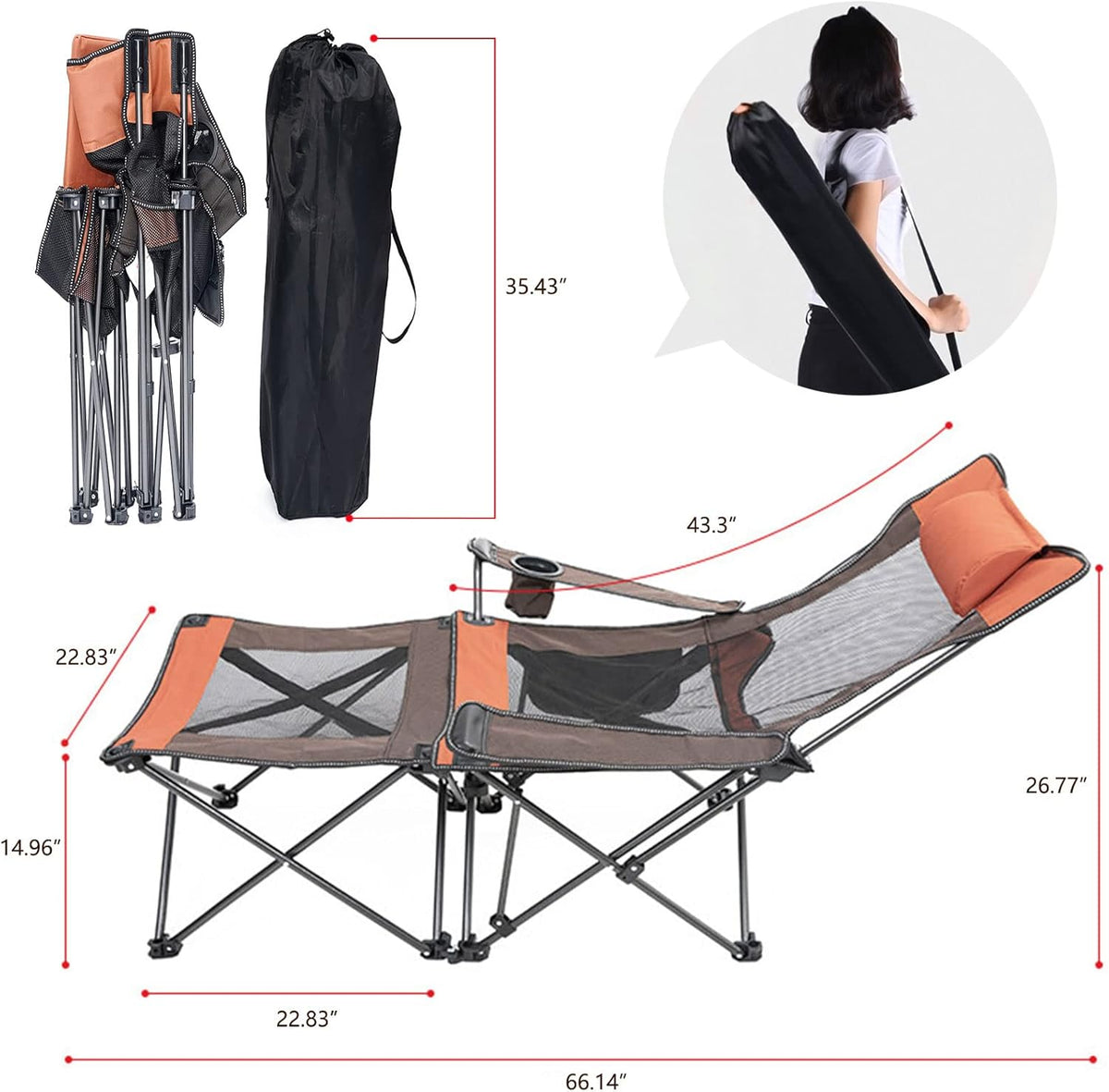 Folding Reclining Camping Chair with Footrest D9908