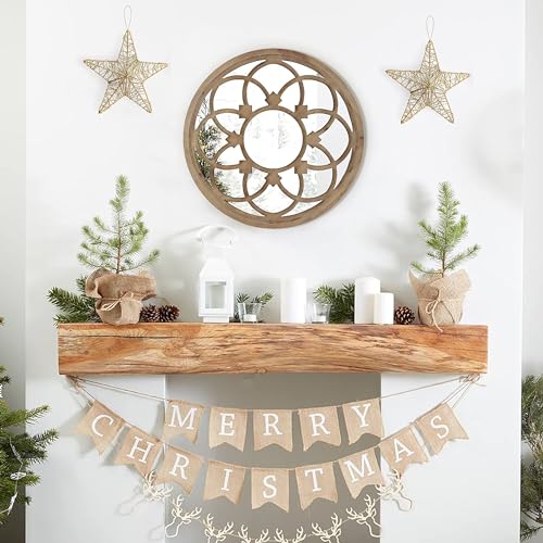 Rustic 30" Round Wall Mirror Wood Frame P45611