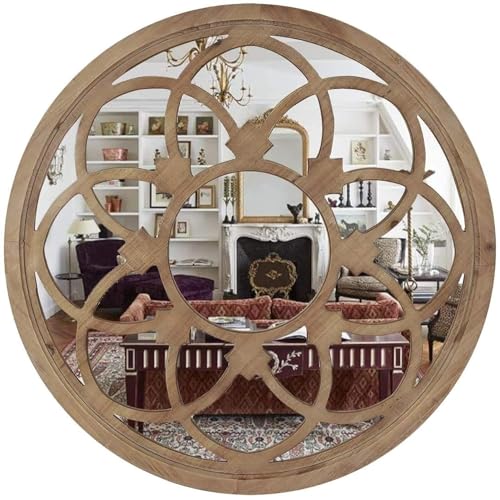 Rustic 30" Round Wall Mirror Wood Frame P45611