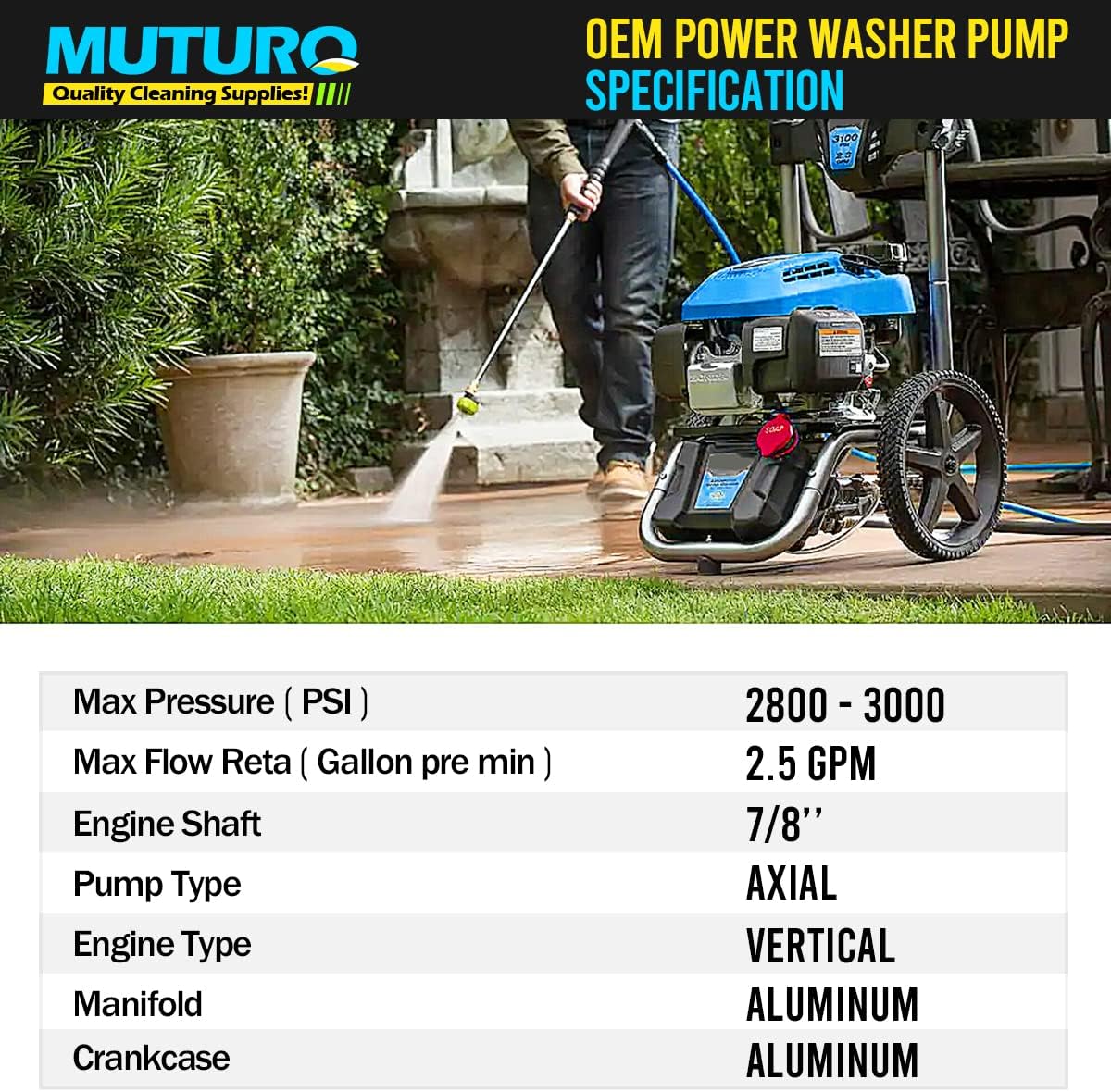 Vertical Pressure Washer Pump 7/8 Shaft 2800-3000 PSI 2.5GPM Rear Outlet Pack of 2 M470