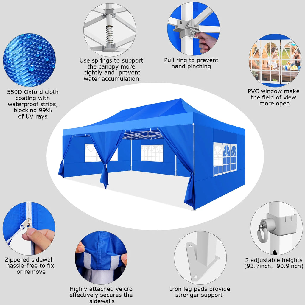 13x26 Heavy Duty Canopy Party Tent with Side Walls Blue O3762