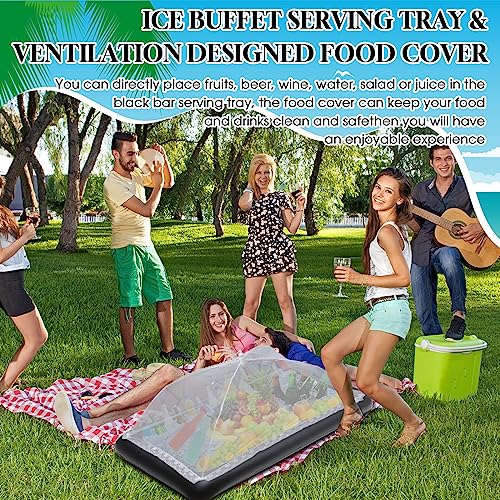 4 Pcs Inflatable Ice Tray Buffet Set with Umbrella and Cooler Black M712