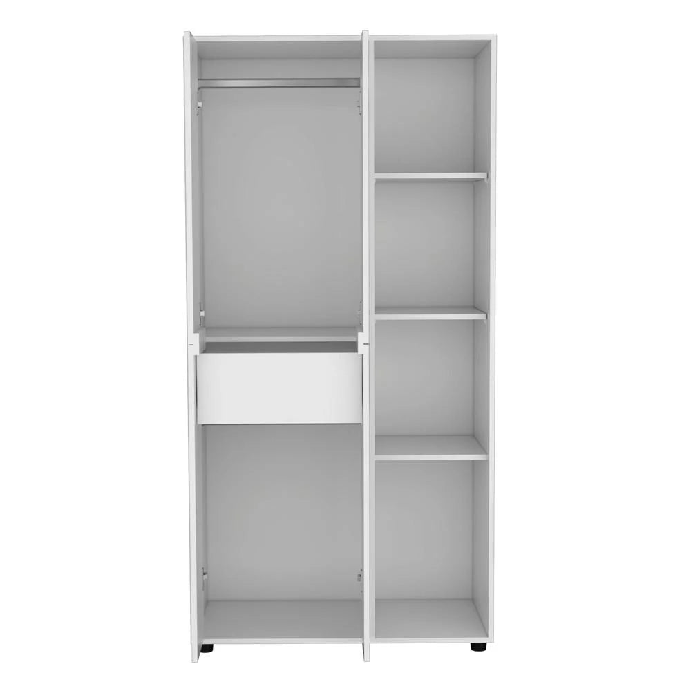 White 2-Door Armoire with Drawer and 4 Open Shelves V987