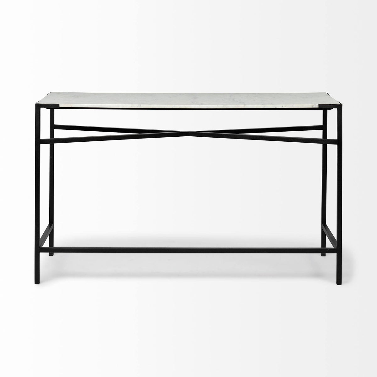 White Marble Top Black Metal Frame Console Table D306