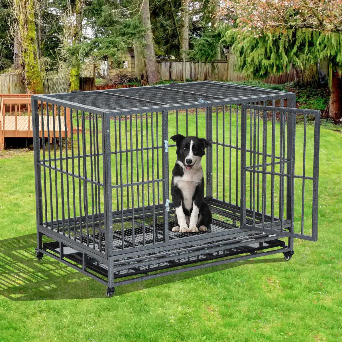 Heavy Duty Dog Crate Metal Cage Kennel with Lockable Wheels G559354