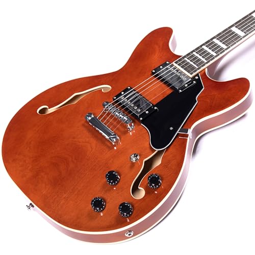 Brown Semi-Hollow Body Electric Guitar with F-Hole W93341