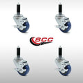 Blue Polyurethane Caster with Expanding Stem with Brake, Set of 4 P674