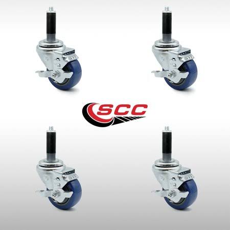 Blue Polyurethane Caster with Expanding Stem with Brake, Set of 4 P674