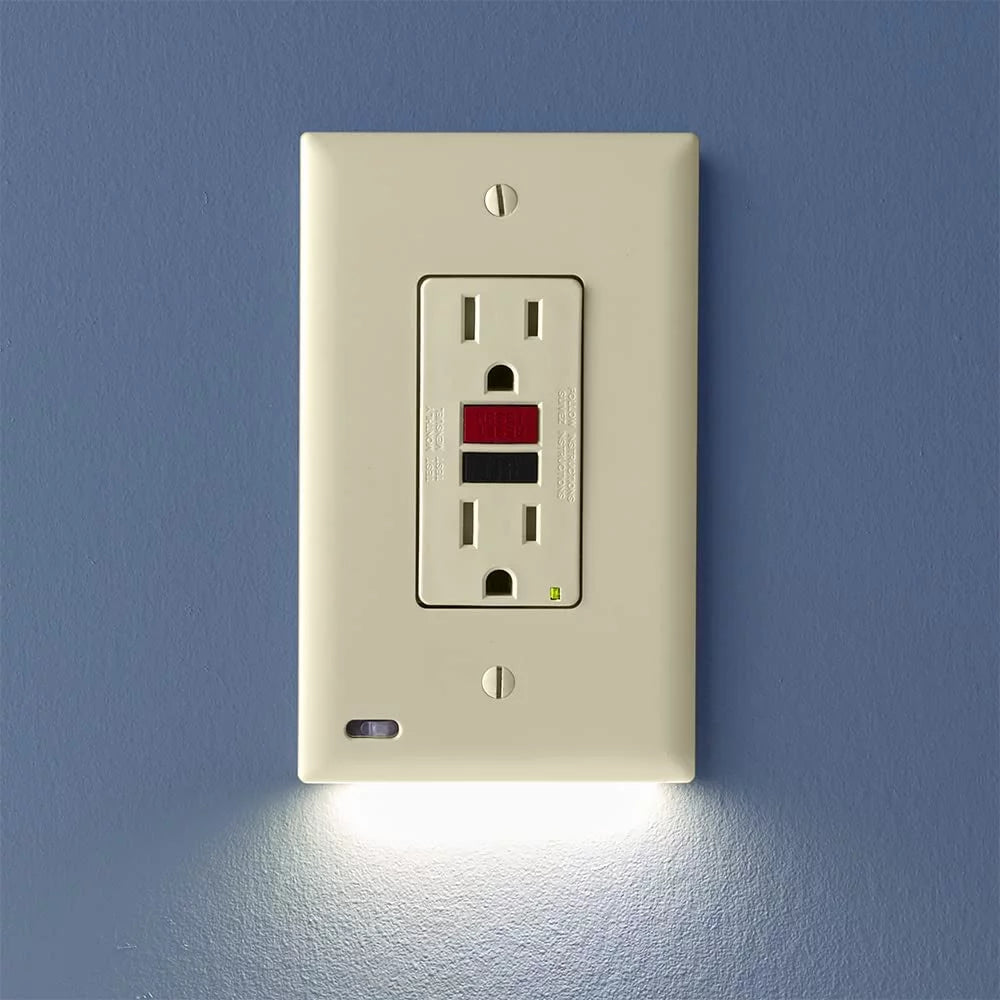 Light Almond GFCI Outlet Wall Plate with LED Night Light A542118