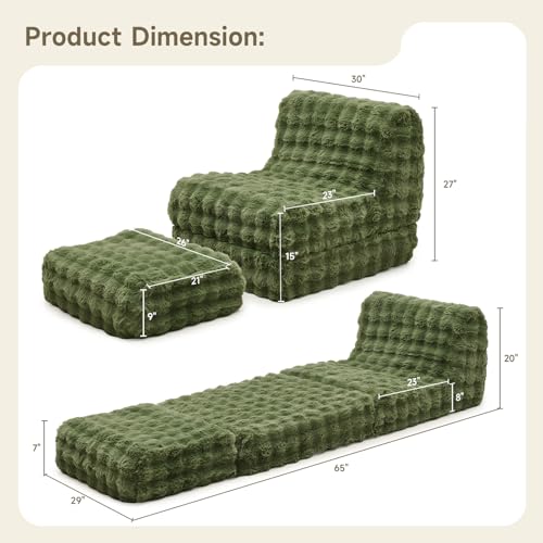 Faux Fur Bean Bag Chair with Ottoman O253