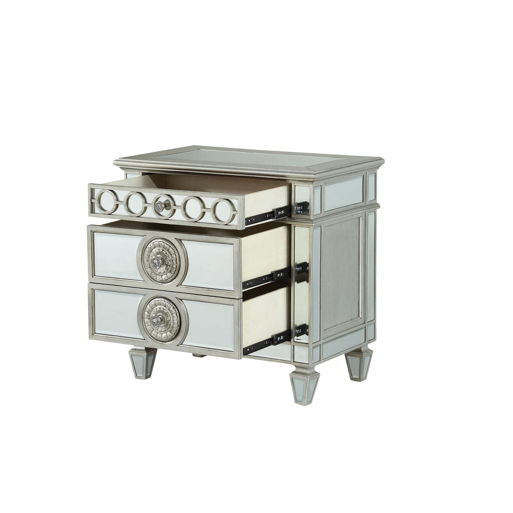 Mirrored Wood 2 Drawer Nightstand Y329