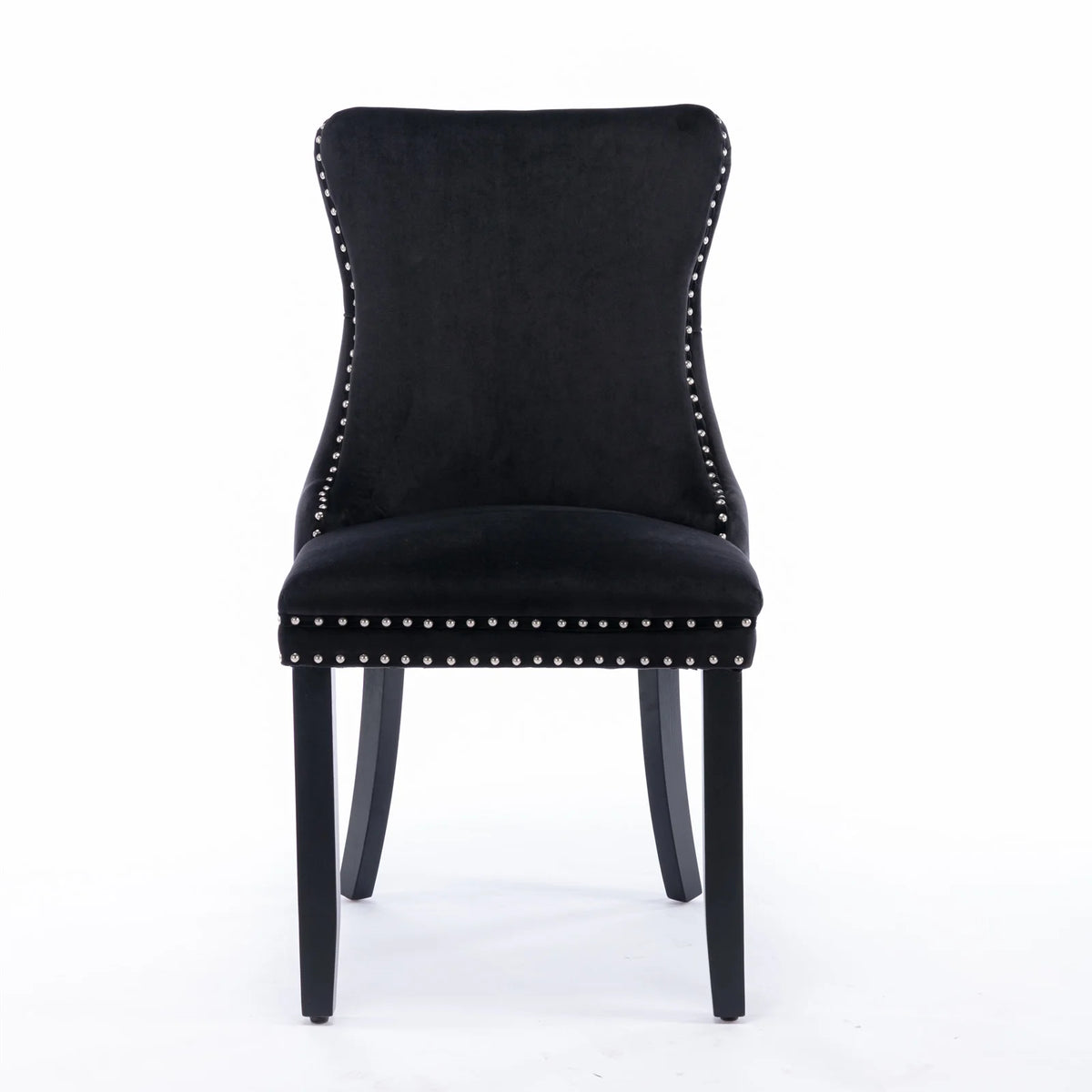 Black Velvet Upholstered Dining Chairs Set of 2 Solid Wood Wing Back Accent Chairs H29852