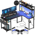 L Shaped Computer Desk with Power Outlets & LED Lights Y340397