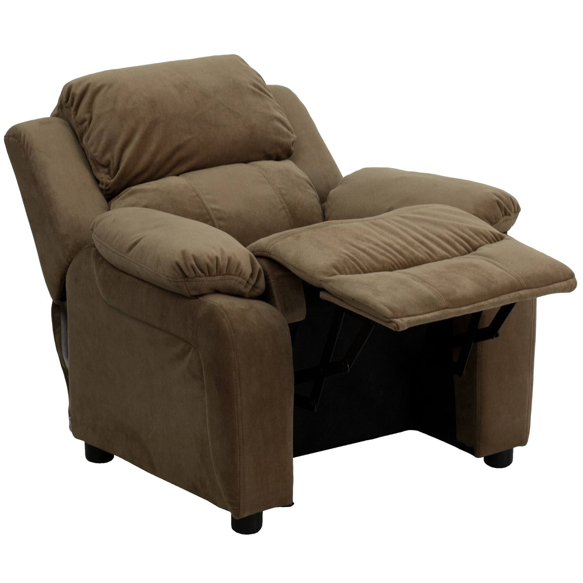 Brown Padded Kids Recliner with Flip-Up Storage Arms M301