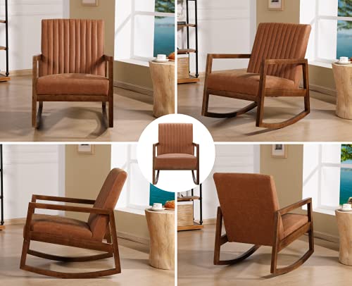 Leather Rocking Chair with Padded Seat Wood Frame Dark Brown PU F7134