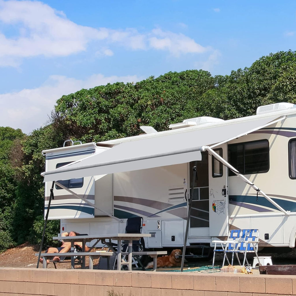 280GSM RV Awning Replacement Fabric with Awning Anchor Kits & Pull Tension Strap, Gray I867391