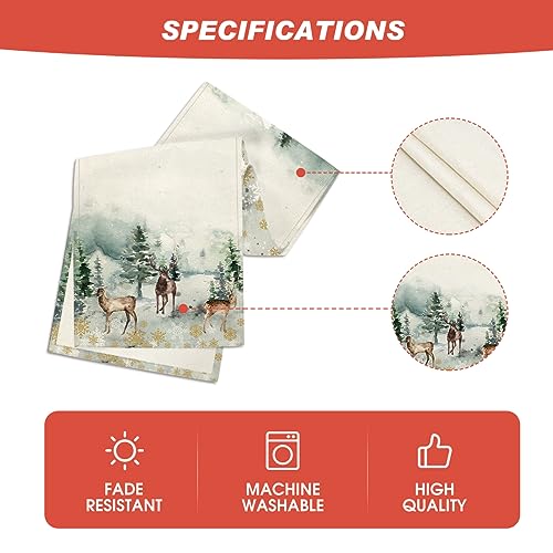 Watercolor Deer Trees Snowflakes Christmas Table Runner 13 x 72 Inch V99051