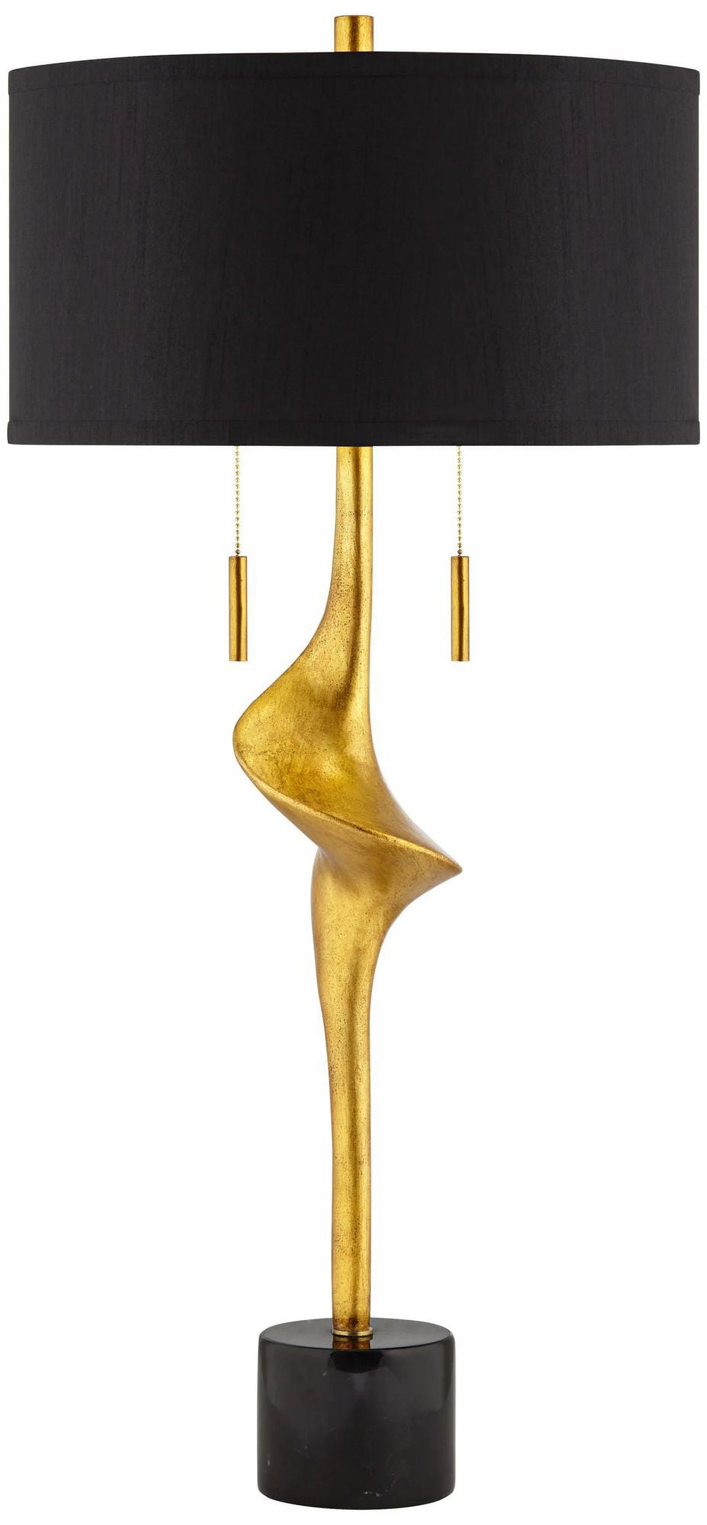 Gold Leaf Table Lamp with Black Drum Shade B58518