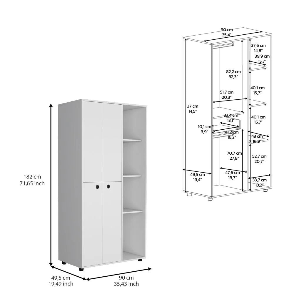 White 2-Door Armoire with Drawer and 4 Open Shelves V987