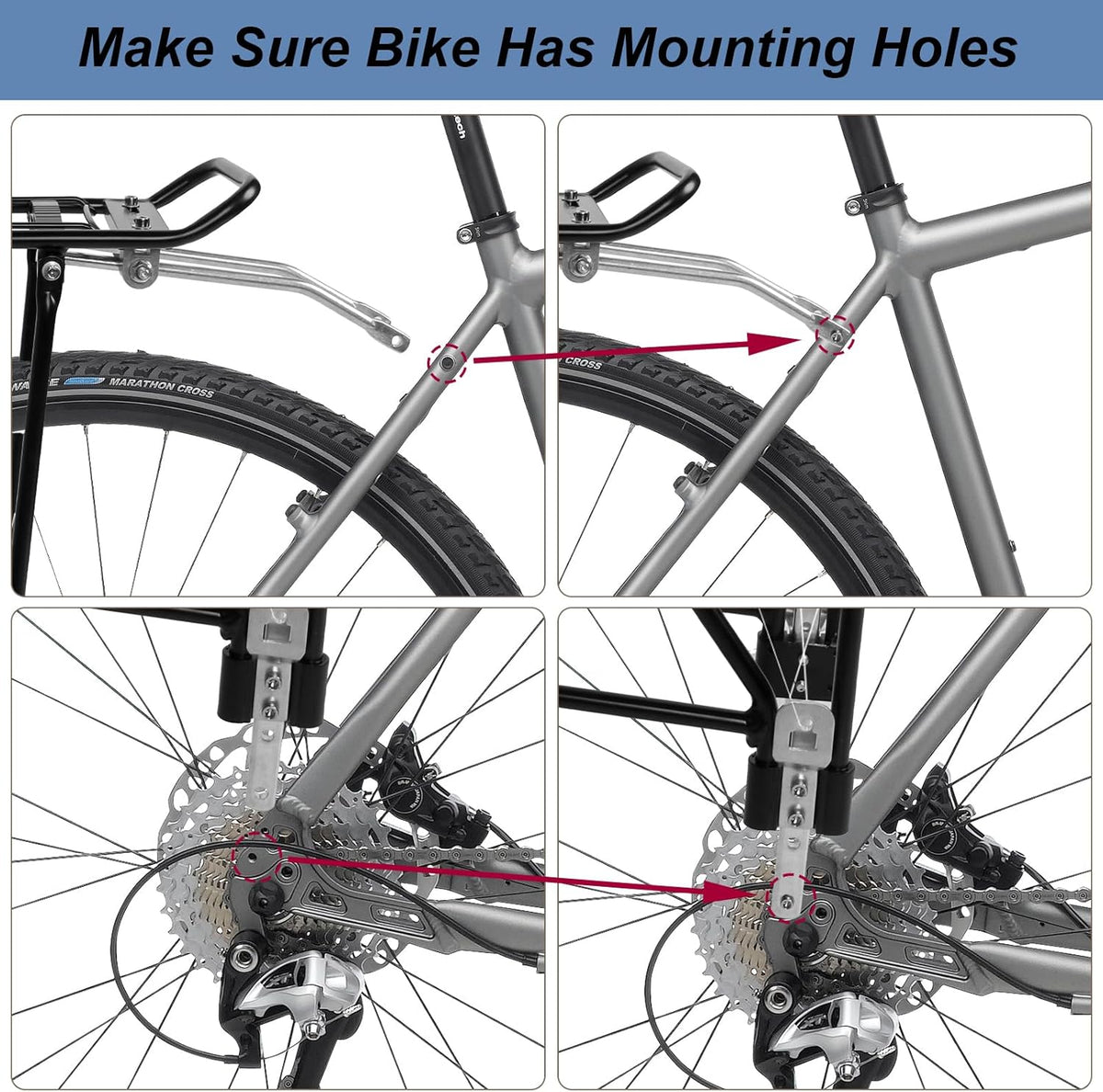 Rear Bicycle Rack with Luggage Clip & Cargo Net, Height Adjustable, 66lbs Capacity U857151