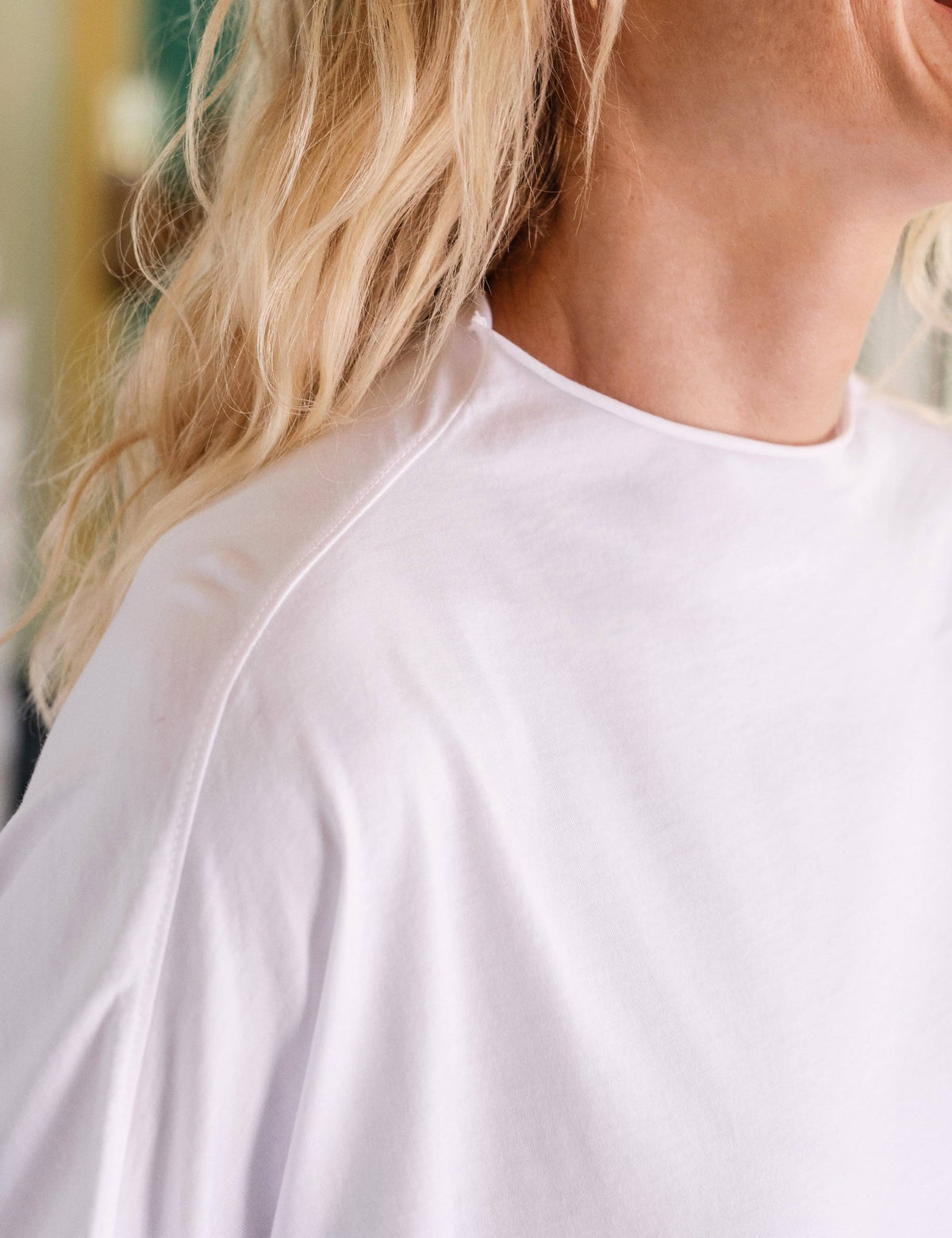 White Long-Sleeve Funnel Neck Capelet Tee Y762264