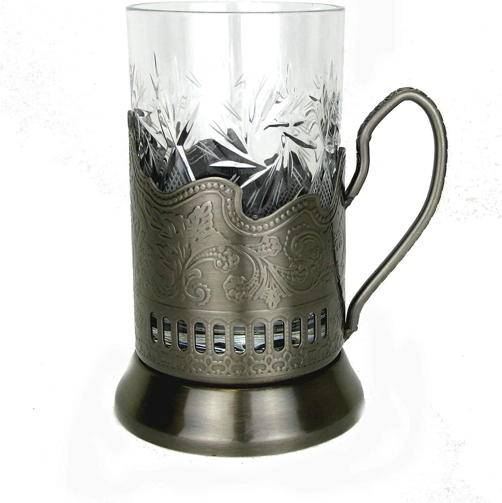 Russian Crystal Hot Tea Glass 8.5 Oz & Metal Glass Holder H853