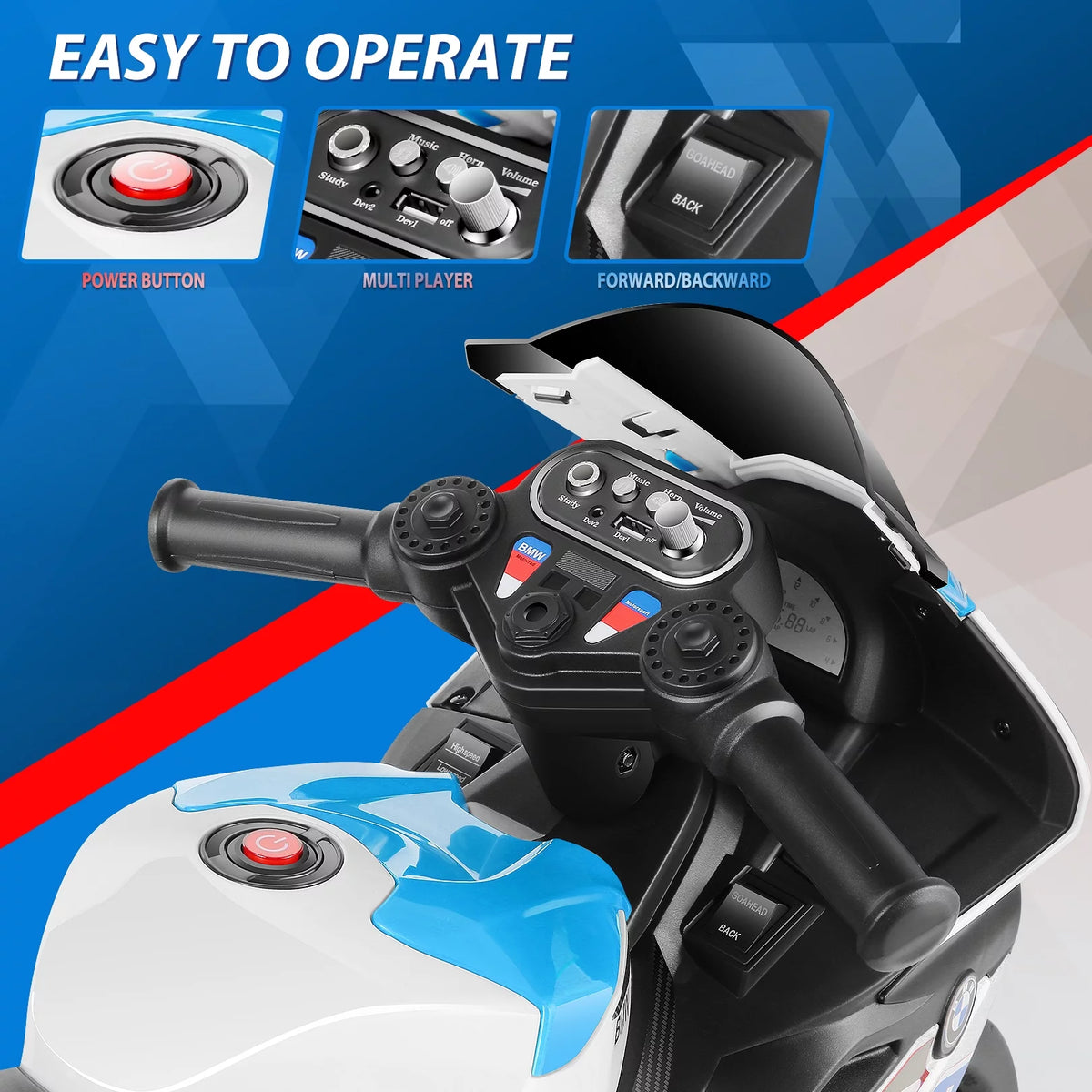 12V White 3 Wheels Kids Ride on Motorcycle G991