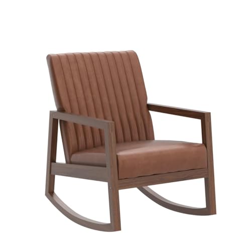 Leather Rocking Chair with Padded Seat Wood Frame Dark Brown PU F7134