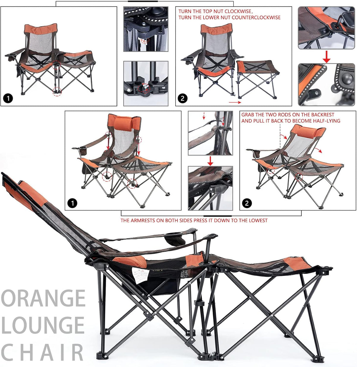 Folding Reclining Camping Chair with Footrest D9908